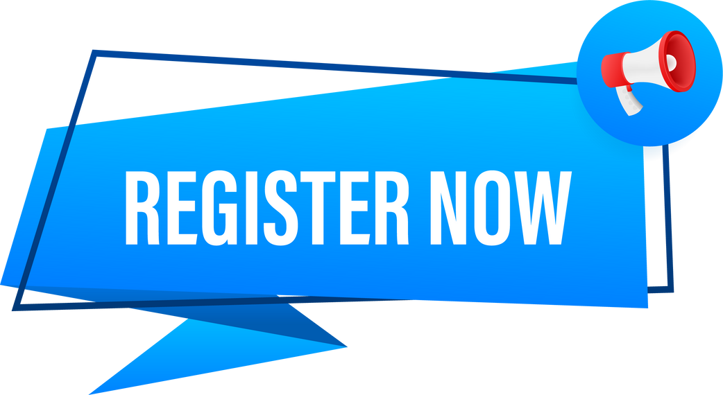 Megaphone label with register now. Megaphone banner. Web design. Vector stock illustration